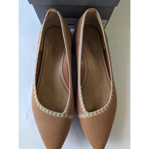 Vionic Dahlia Ballet Skimmer Flat Toasted Nut Knit Shoes Size 6 Pointy Toe - Picture 3 of 10